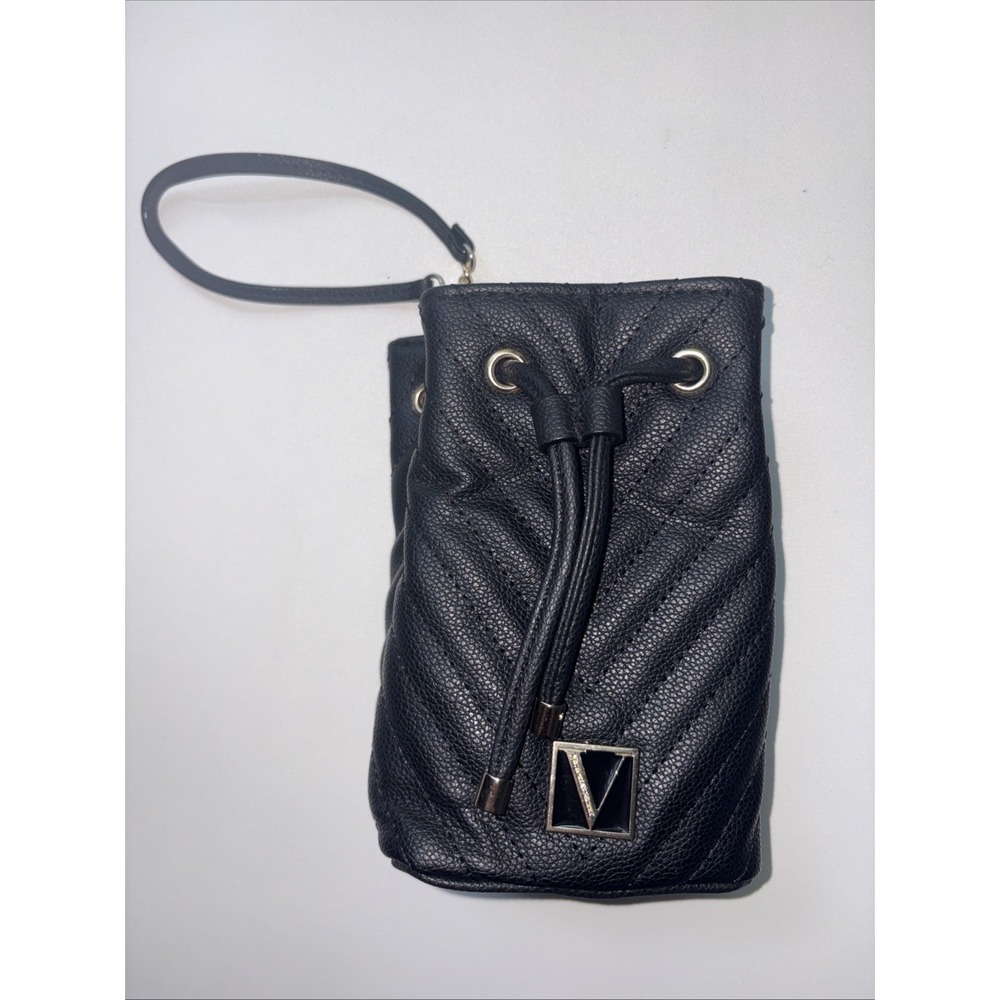 Black Pebbled Drawstring Bucket Bag Chain Strap Detachable Strap Tassel Gold